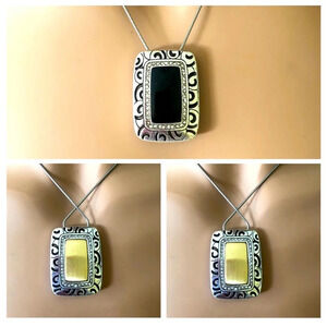 Brighton Rhythms Reversible Gold Black Pendant Necklace. Crystals Silver Plated